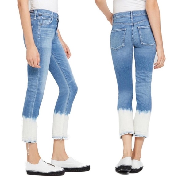 CITIZENS OF HUMANITY Agnes Crop Mid Rise Slim Straight Dip Dyed Denim Jeans - Picture 1 of 14